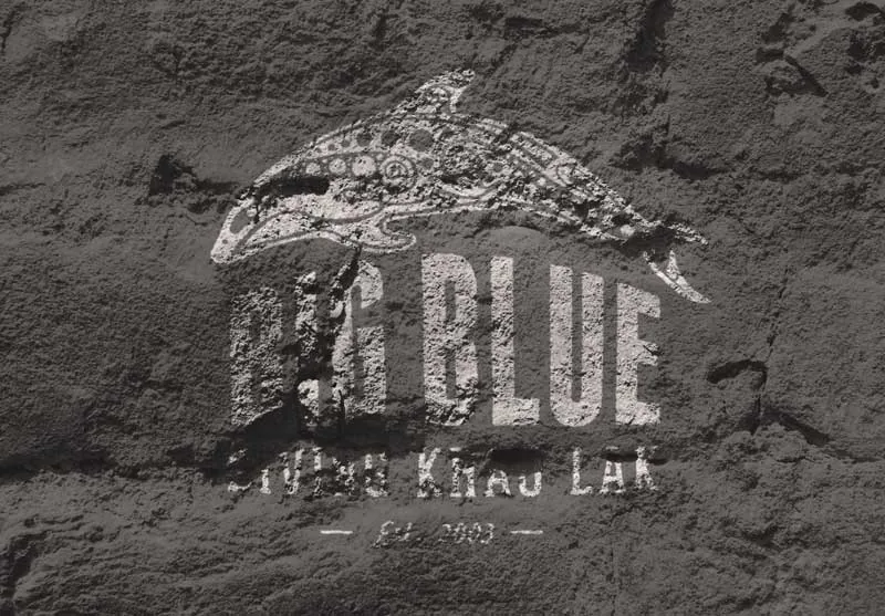 Big Blue Diving retro logo painted on a wall